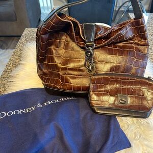 Dooney & Bourke Brown Croc Embossed Handbag with Pouch